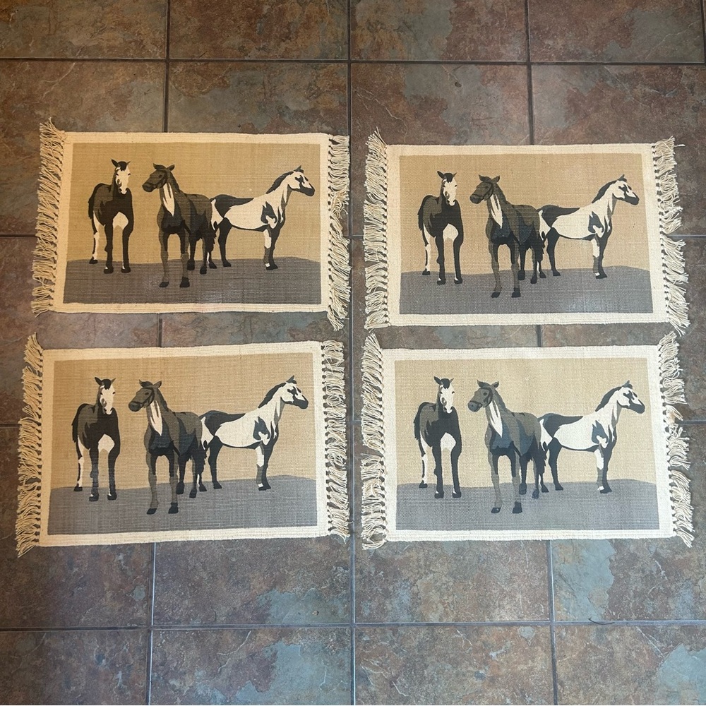 VTG Southwest Horse Woven Placemats Cotton Set of 4 Ranch Rodeo Western